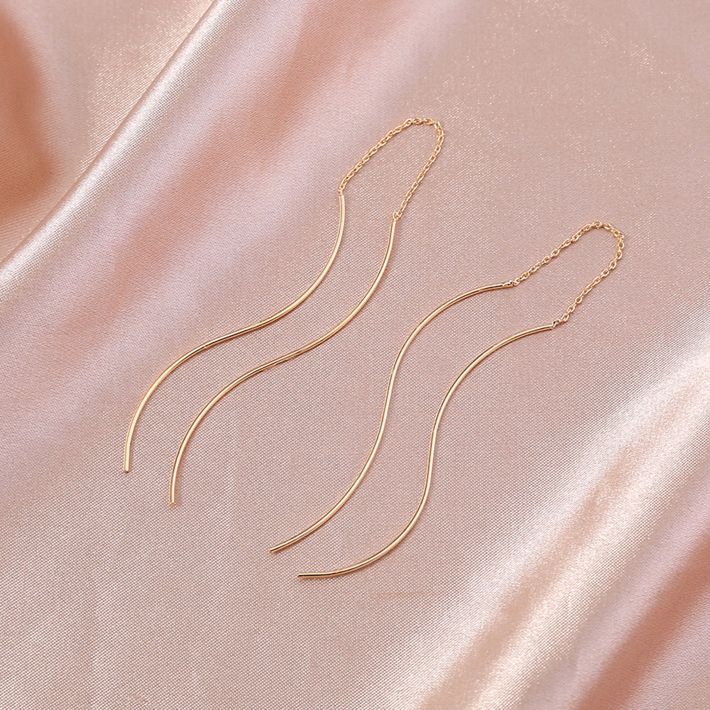 Gold S-shaped Wave Threader Earrings