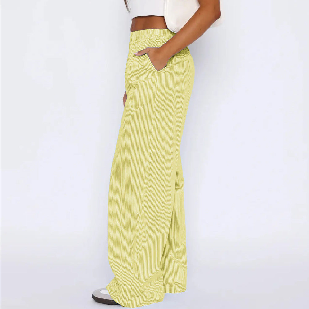 Striped Trousers With Pockets Casual Wide Leg Straight Pants