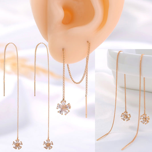 Gold Crown Waterdrop Zircon Tassel Earrings