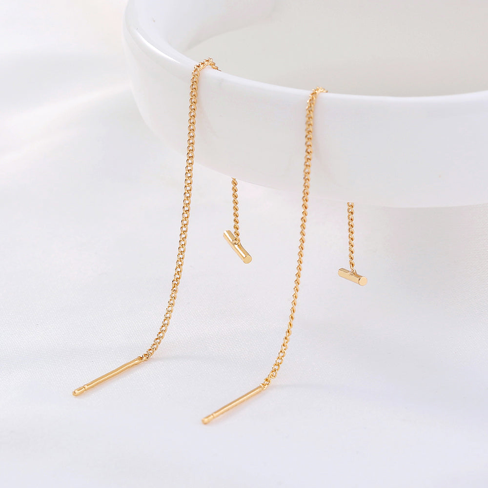 Gold Copper Tube T-tassel Threader Earrings