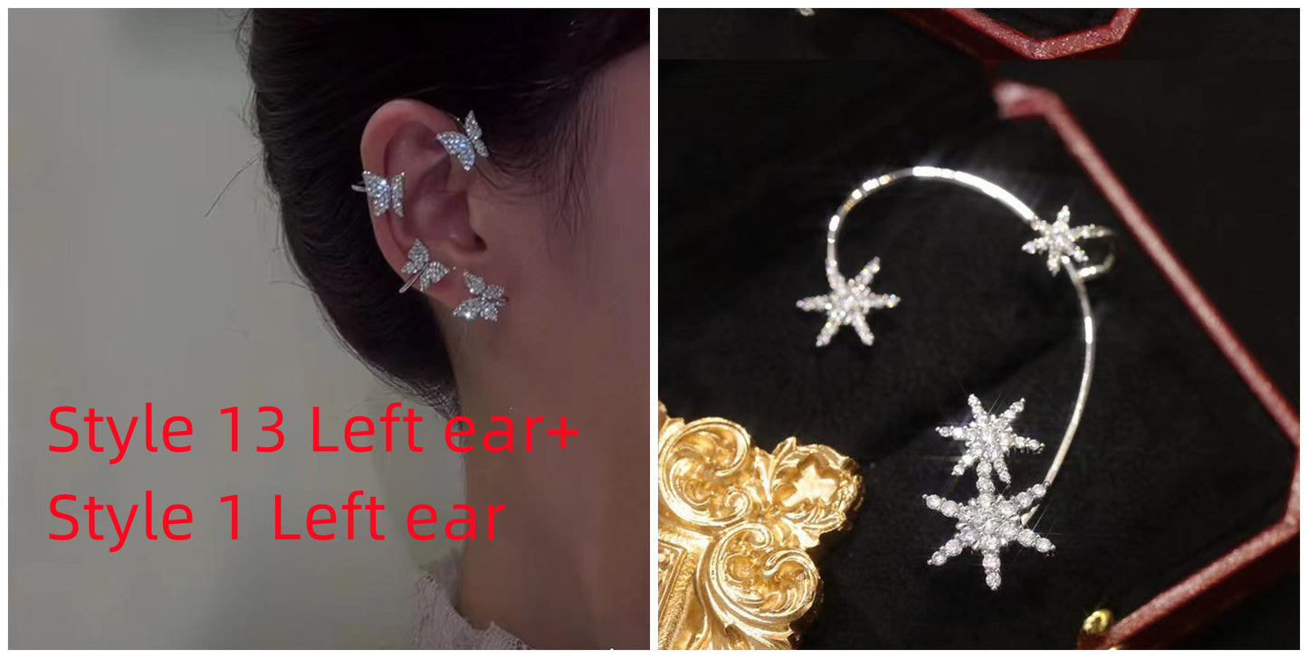 Super Flashing Diamond Earrings With Butterfly Ear Clip Earrings All-in-one Earrings