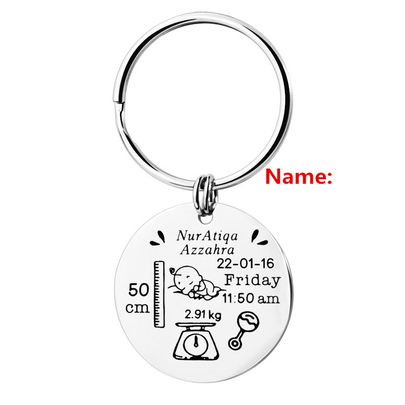 Stainless Steel Round Key Baby Birth Keychain