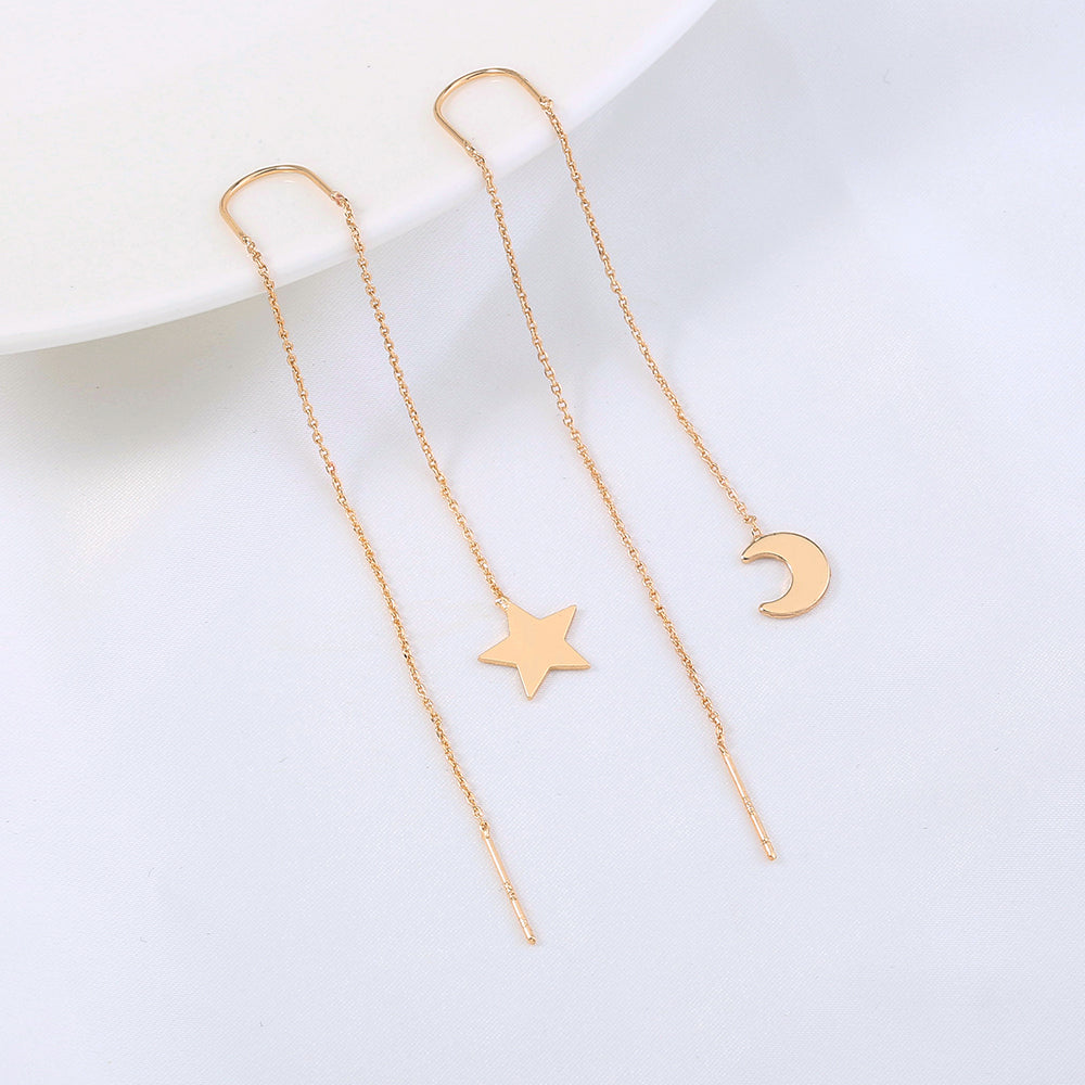 Gold Star Moon Tassel U-shaped Ear Wire