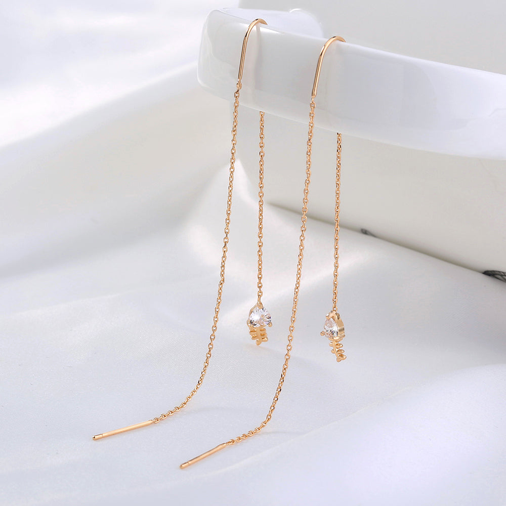 Gold Bronze Zircon Tassel Threader Earrings