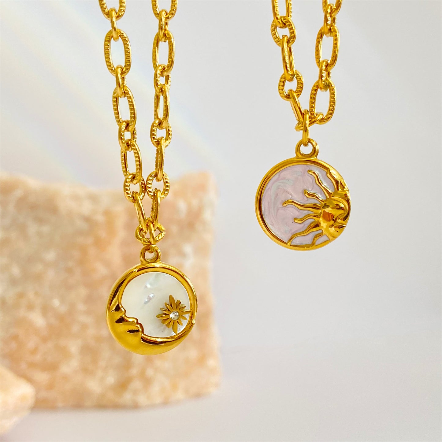 Retro Three-dimensional Sun Moon Round Coin Necklace