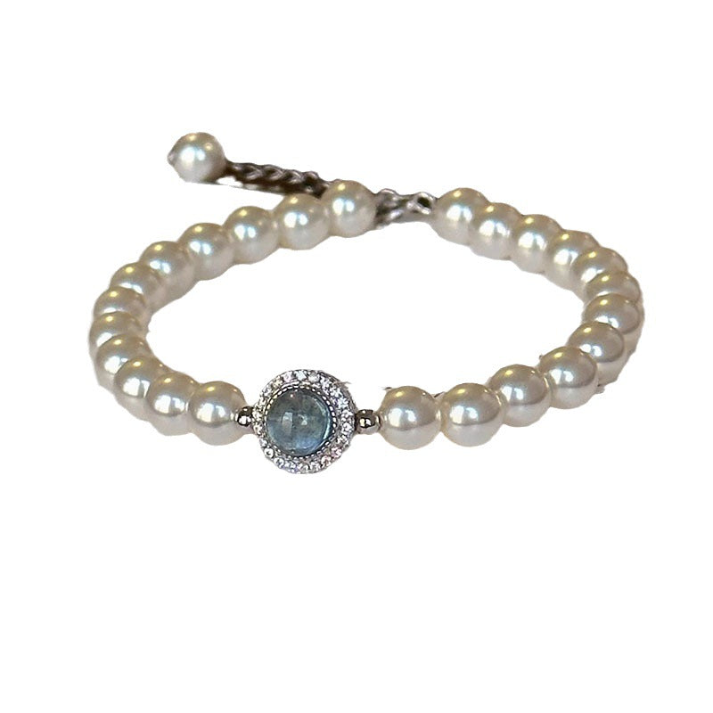 Mercury Silver Natural Freshwater Pearl Aquamarine Bracelet Female