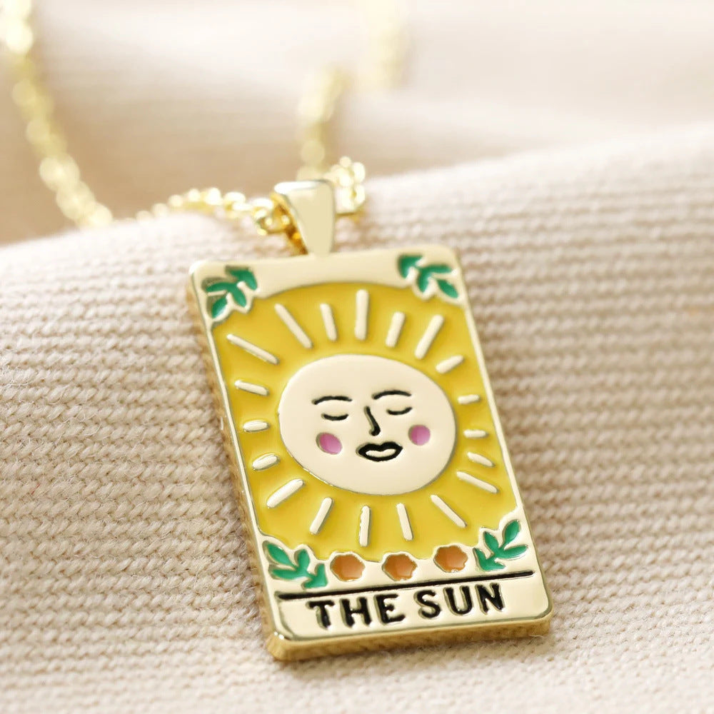 Fashion Jewelry Colorful Oil Necklace Tarot Square Pendant