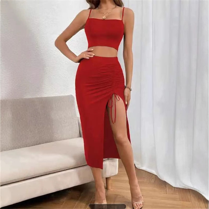 Slim Fit Sleeveless Split Mid-length Set