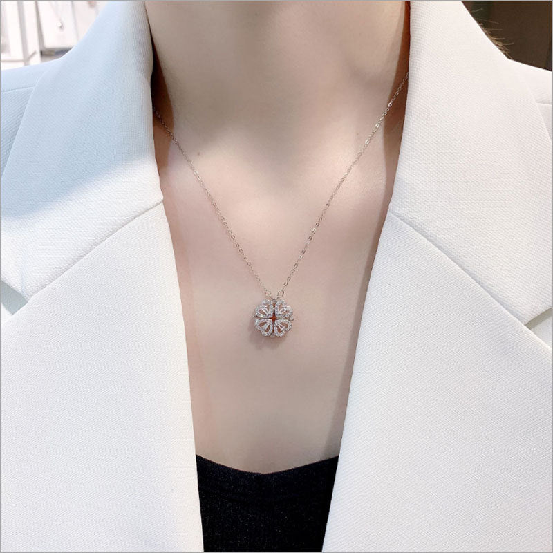 Explosive Style Detachable Deformed Four-leaf Clover Necklace For Women A Multi-wearing Zircon Small Love Short Clavicle Chain