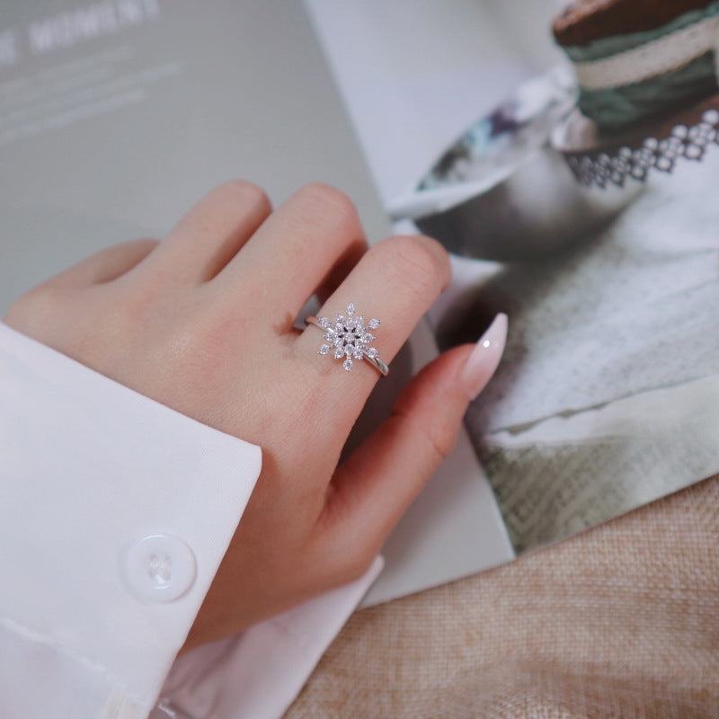 Fashion S925 Sterling Silver Snowflake Rotating Ring