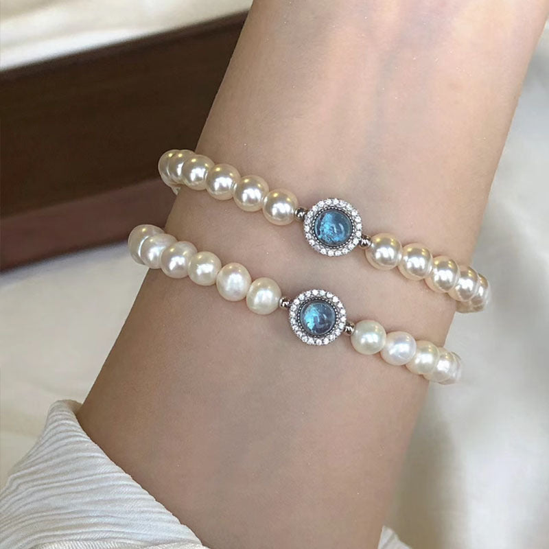 Mercury Silver Natural Freshwater Pearl Aquamarine Bracelet Female