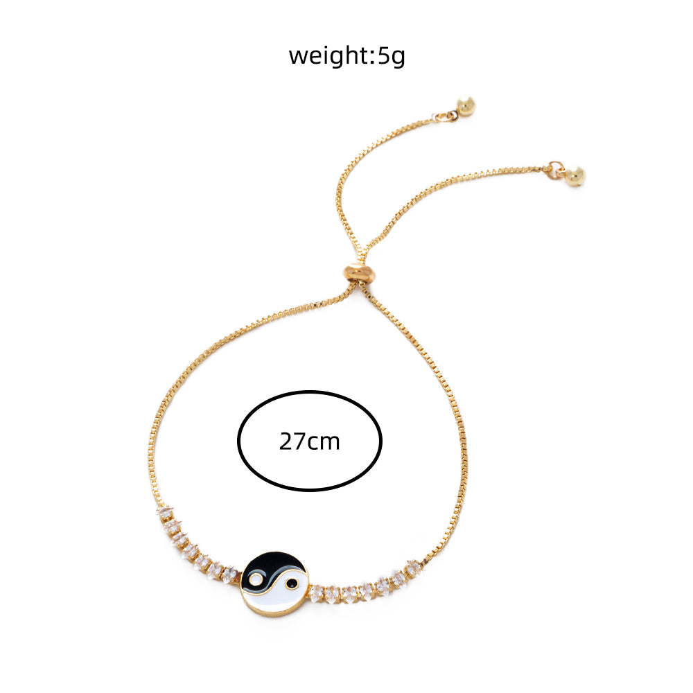 Brass Gold Plated Tai Chi Yin Yang Pendant Micro-set Zircon Shrink Pulled Copper Bead Bracelet