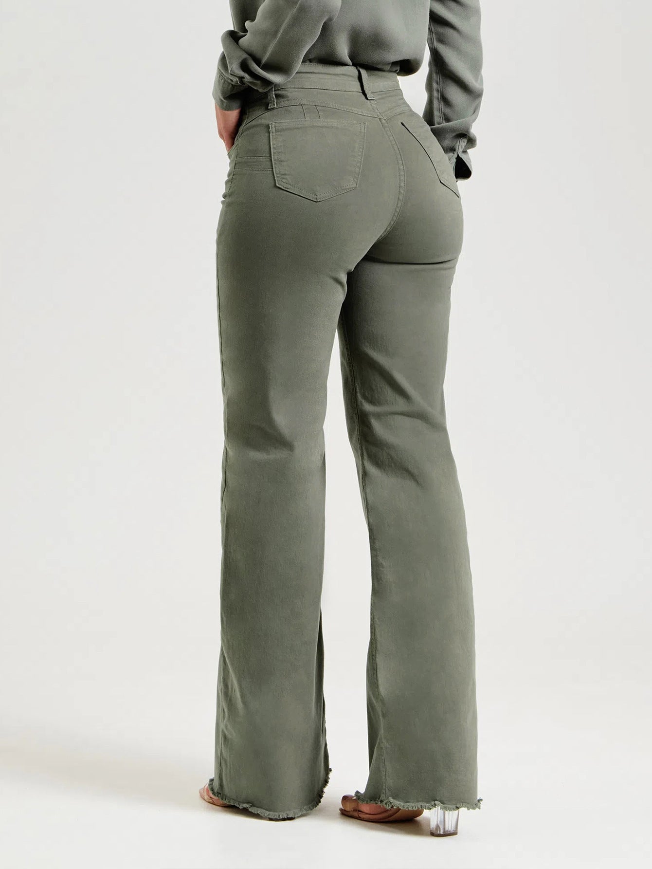 Slim Fit Stretch Frayed Flared Pants