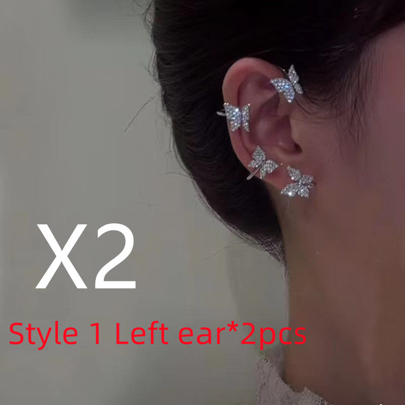 Super Flashing Diamond Earrings With Butterfly Ear Clip Earrings All-in-one Earrings