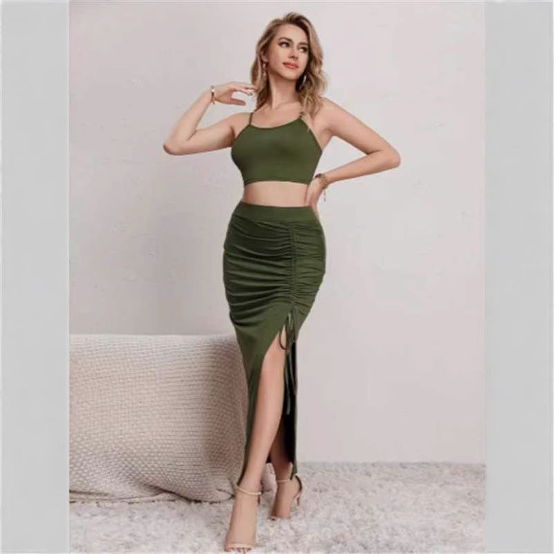 Slim Fit Sleeveless Split Mid-length Set