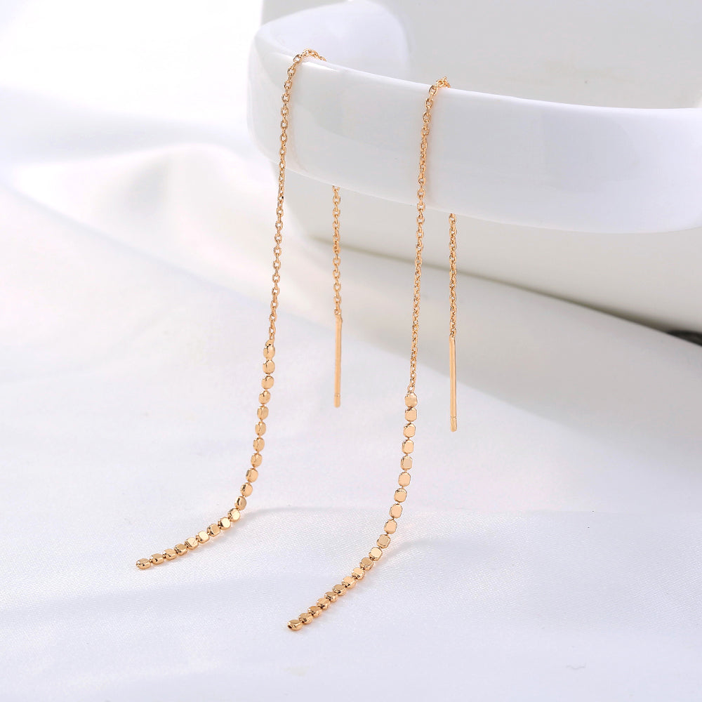 Gold-tone Copper Micro-set Zirconia Long Tassel Earwires