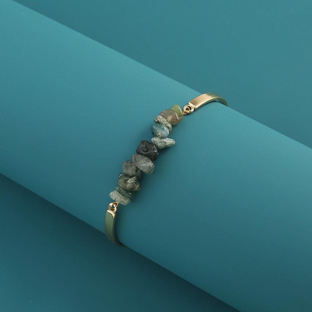 Alloy Crescent Light Green Natural Stone Bracelet