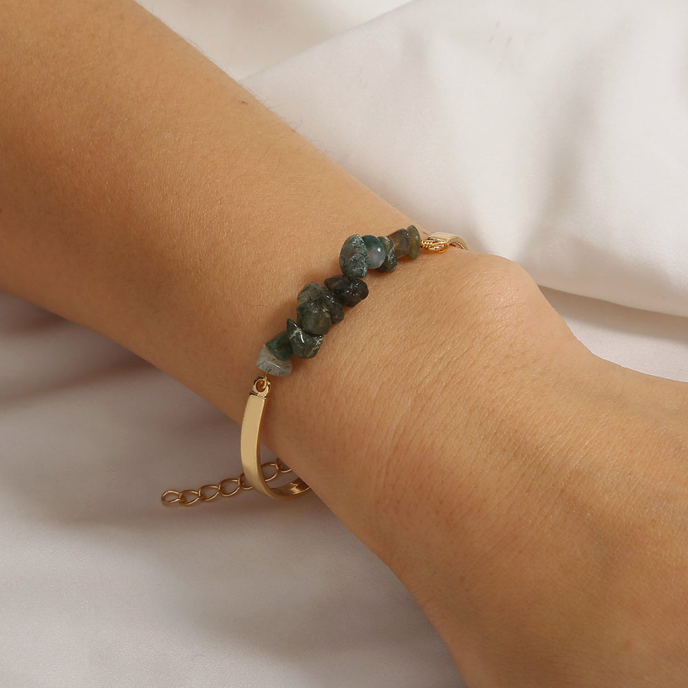 Alloy Crescent Light Green Natural Stone Bracelet