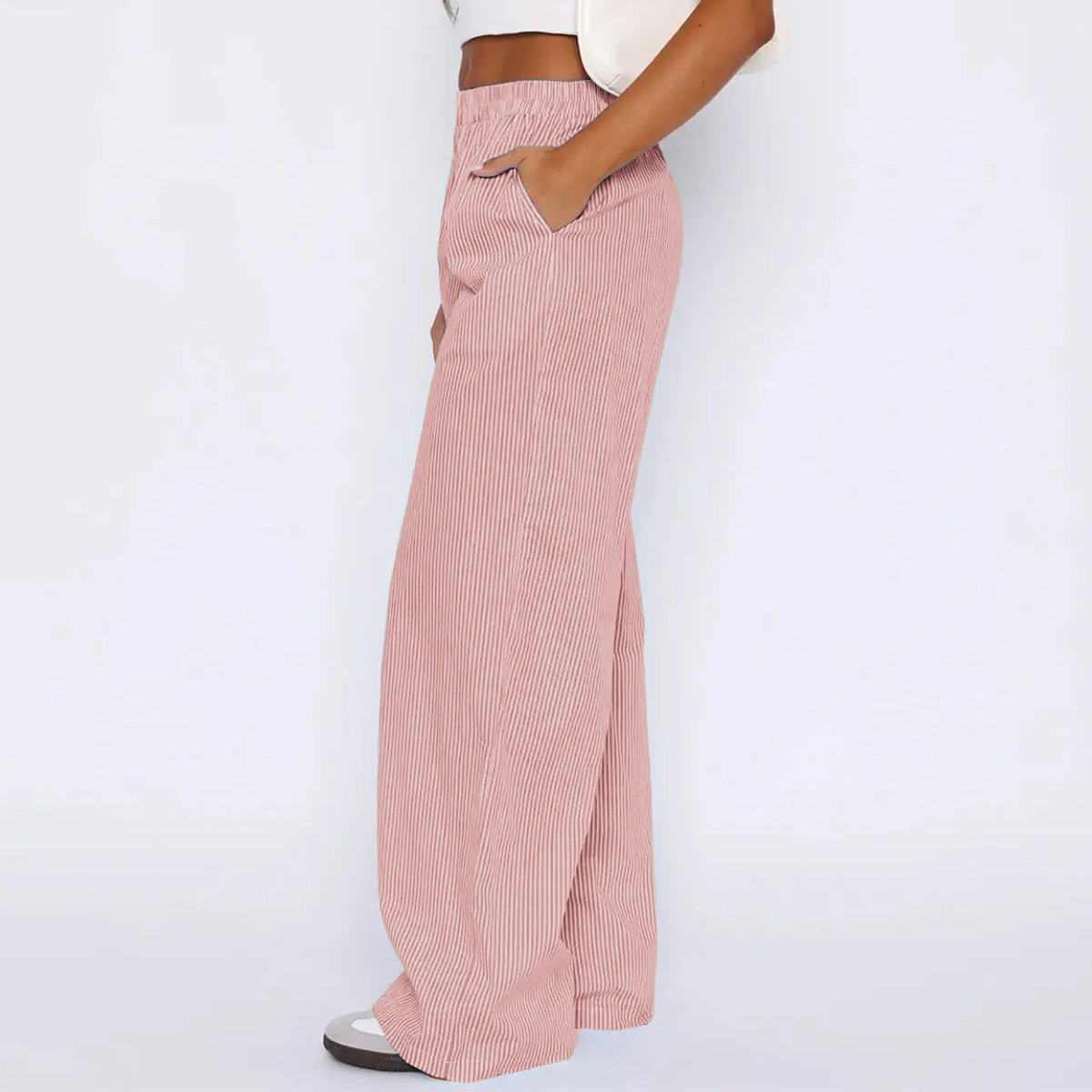 Striped Trousers With Pockets Casual Wide Leg Straight Pants