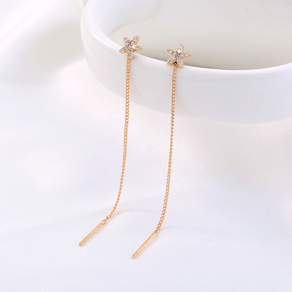 Gold Starfish Copper Accessories Zircon Tassel Pendant Ear Wire