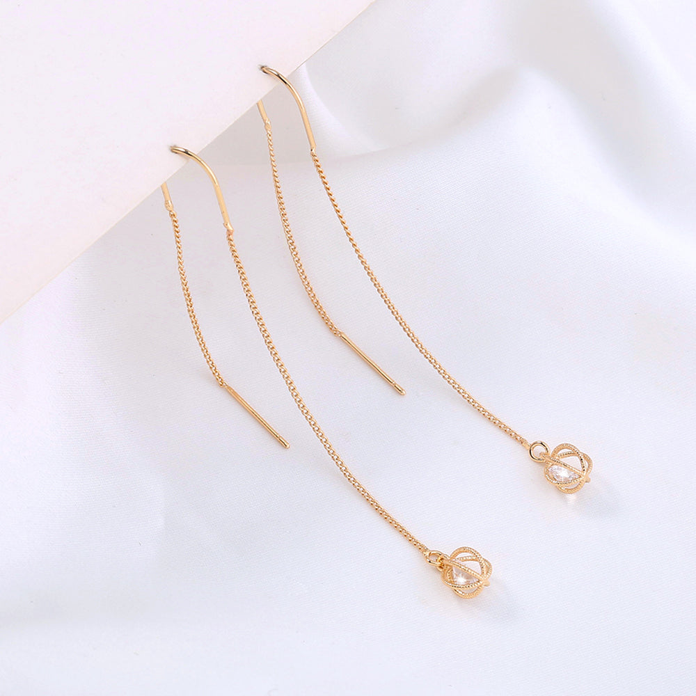 Gold Open Lantern Tassel Threader Earrings