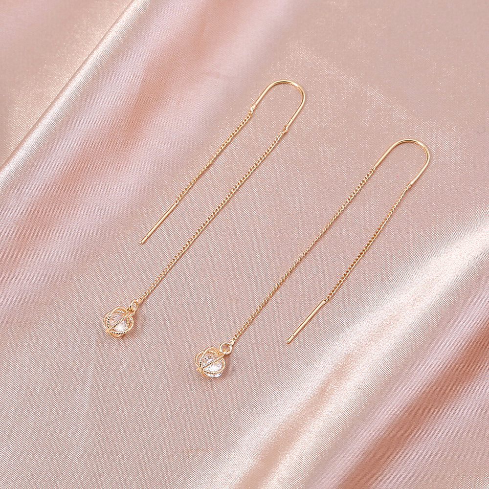 Gold Open Lantern Tassel Threader Earrings