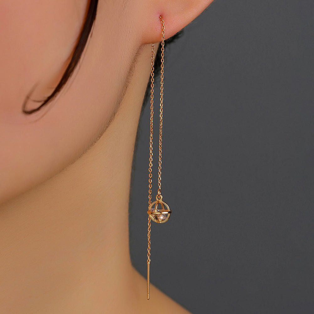 Gold Cutout Round Copper Tassel Threader Earrings