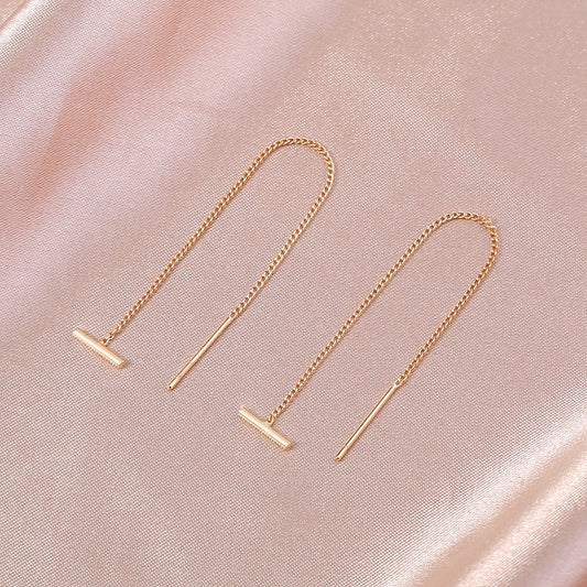 Gold Copper Tube T-tassel Threader Earrings