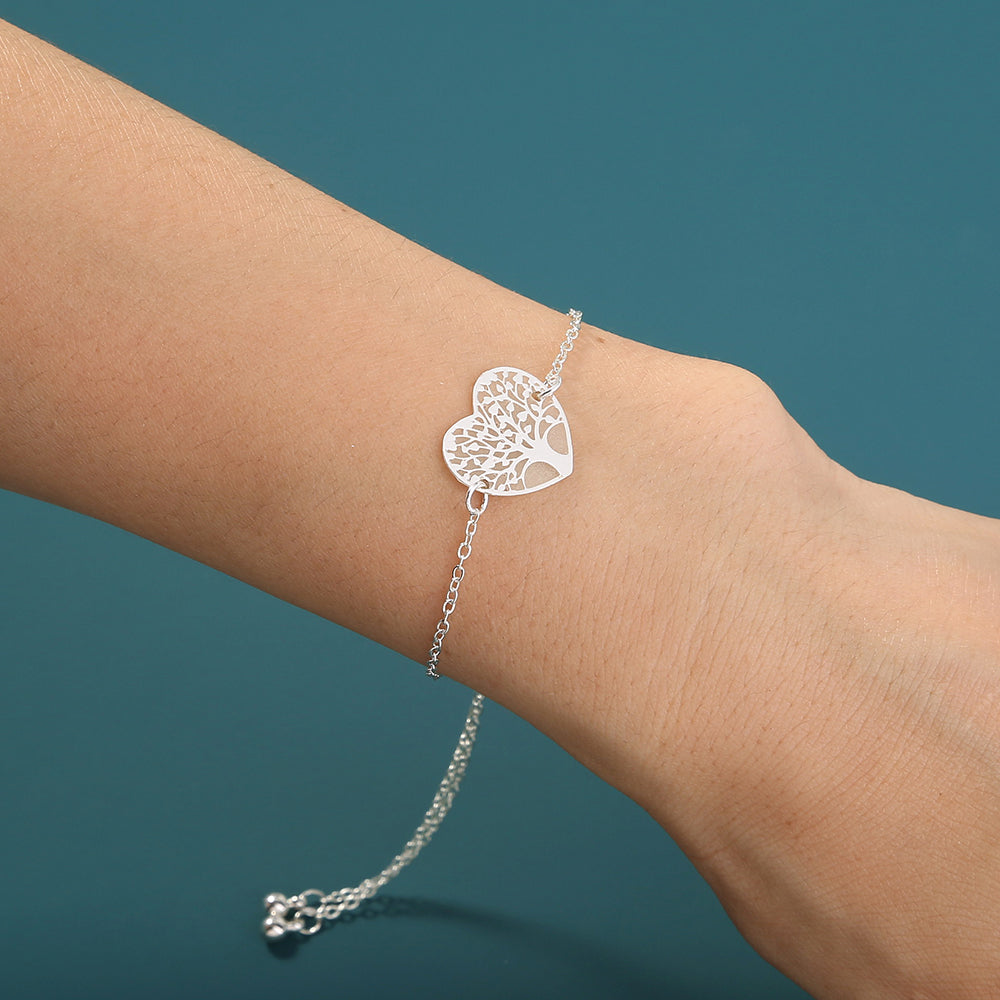 Silver copper heart tree of life dripping oil luminous bracelet