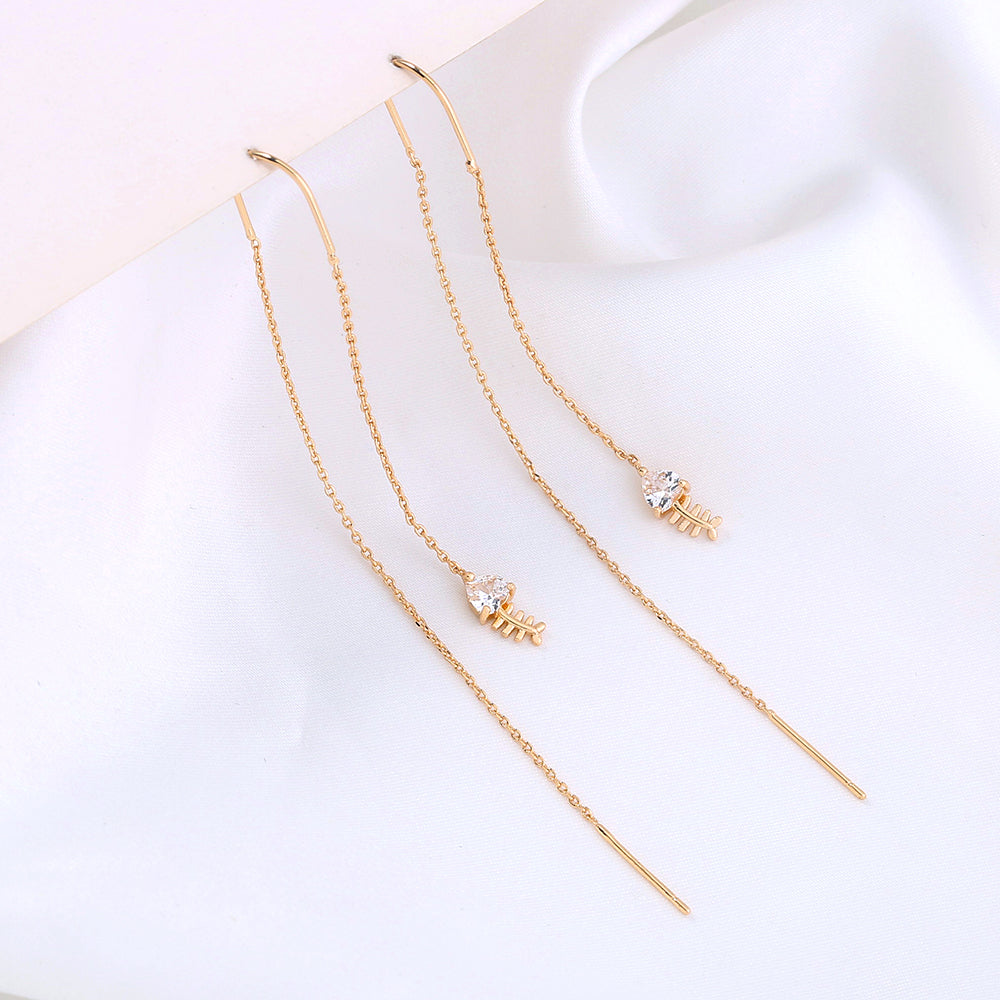 Gold Bronze Zircon Tassel Threader Earrings