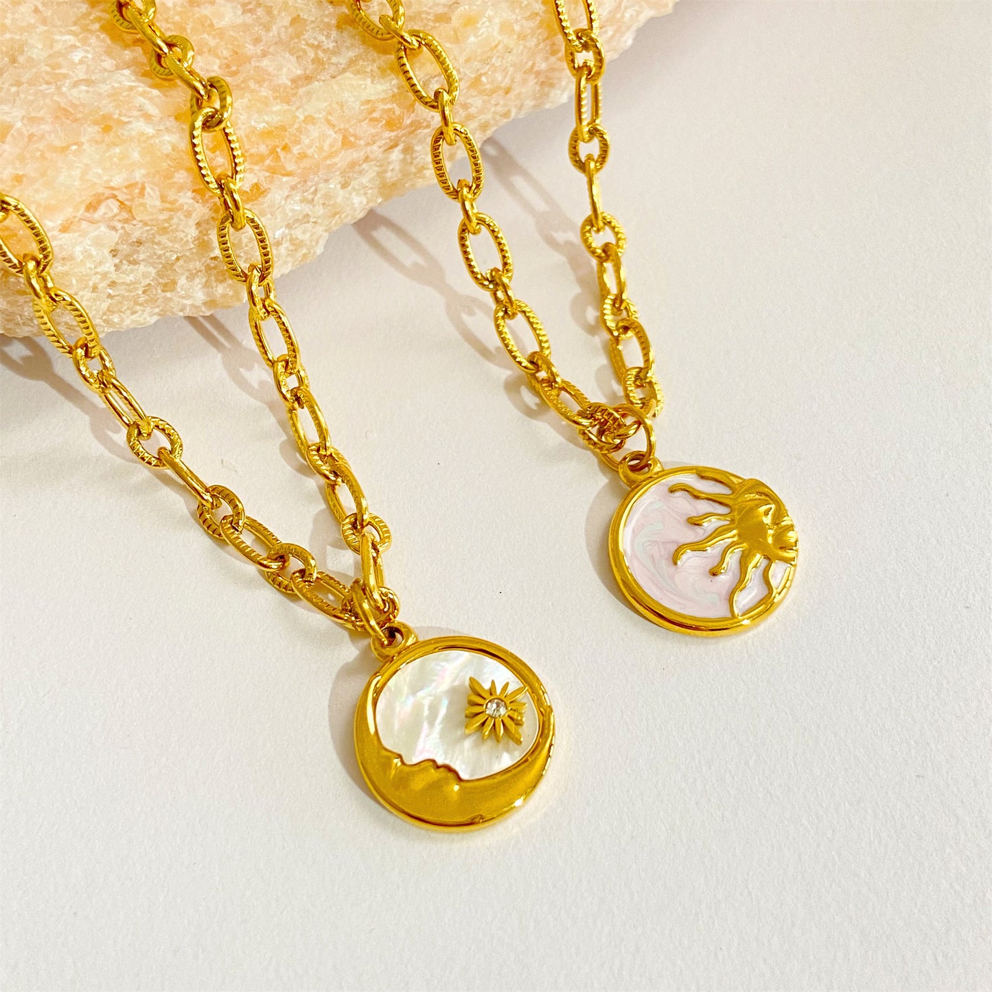 Retro Three-dimensional Sun Moon Round Coin Necklace