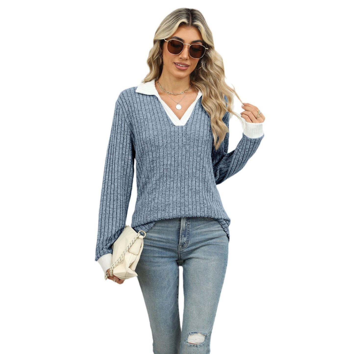 Lapel Long Sleeve Loose-fitting Top