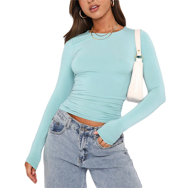 Slim Long-sleeved Pullovers Solid Causal Fit Shirt