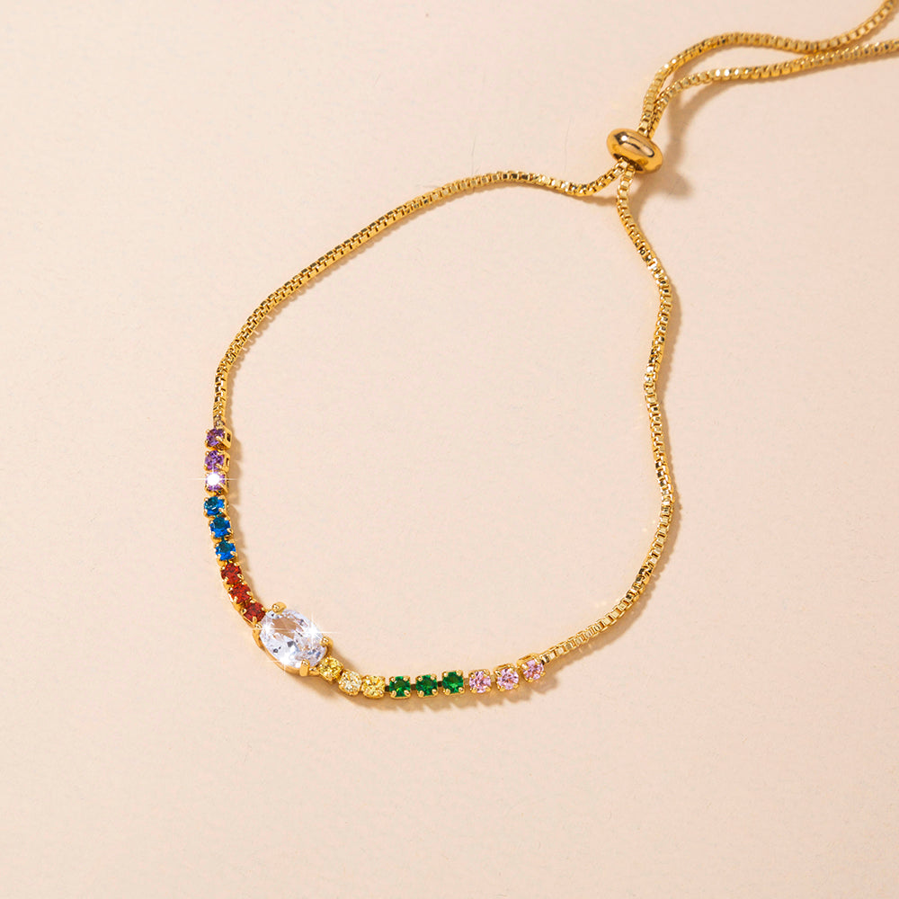 Copper Gold Plated Pendant Micro-Set Colorful Zircon Shrink Pulled Copper Bead Bracelet