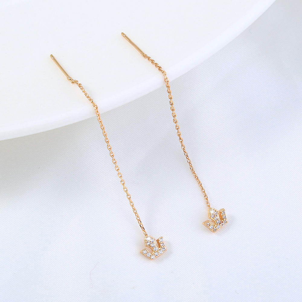 Gold Crown Zircon Copper Accessories Tassel Ear Wire