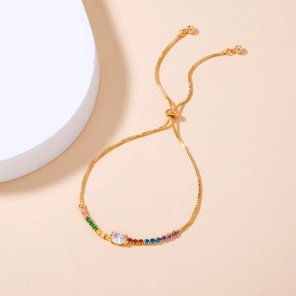 Copper Gold Plated Pendant Micro-Set Colorful Zircon Shrink Pulled Copper Bead Bracelet