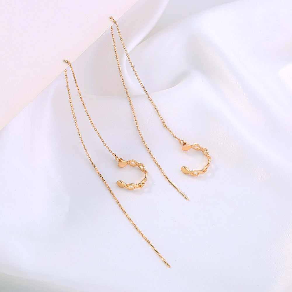 Gold Long Fringed Copper Ear Clip Ear Wire