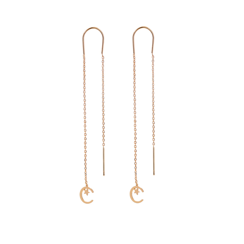 Gold Star And Moon Copper Threader Earrings