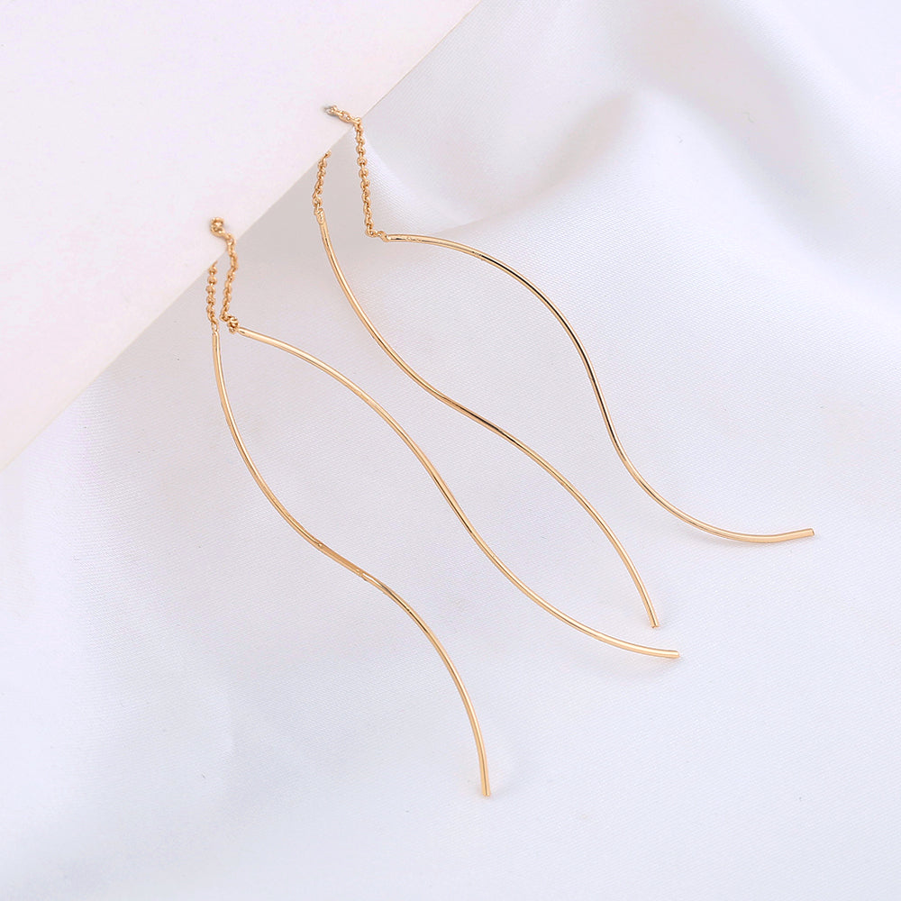 Gold S-shaped Wave Threader Earrings