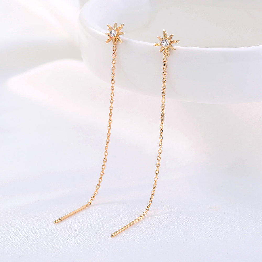 Gold Hexagram Zircon Copper Accessories Tassel Ear Wire