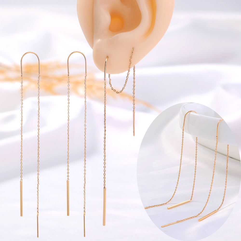 Gold Copper Rod Tassel Threader Earrings