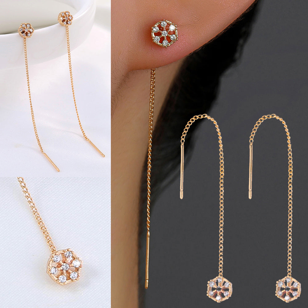 Polygonal Cutout Copper Zircon Pendant Ear Wire