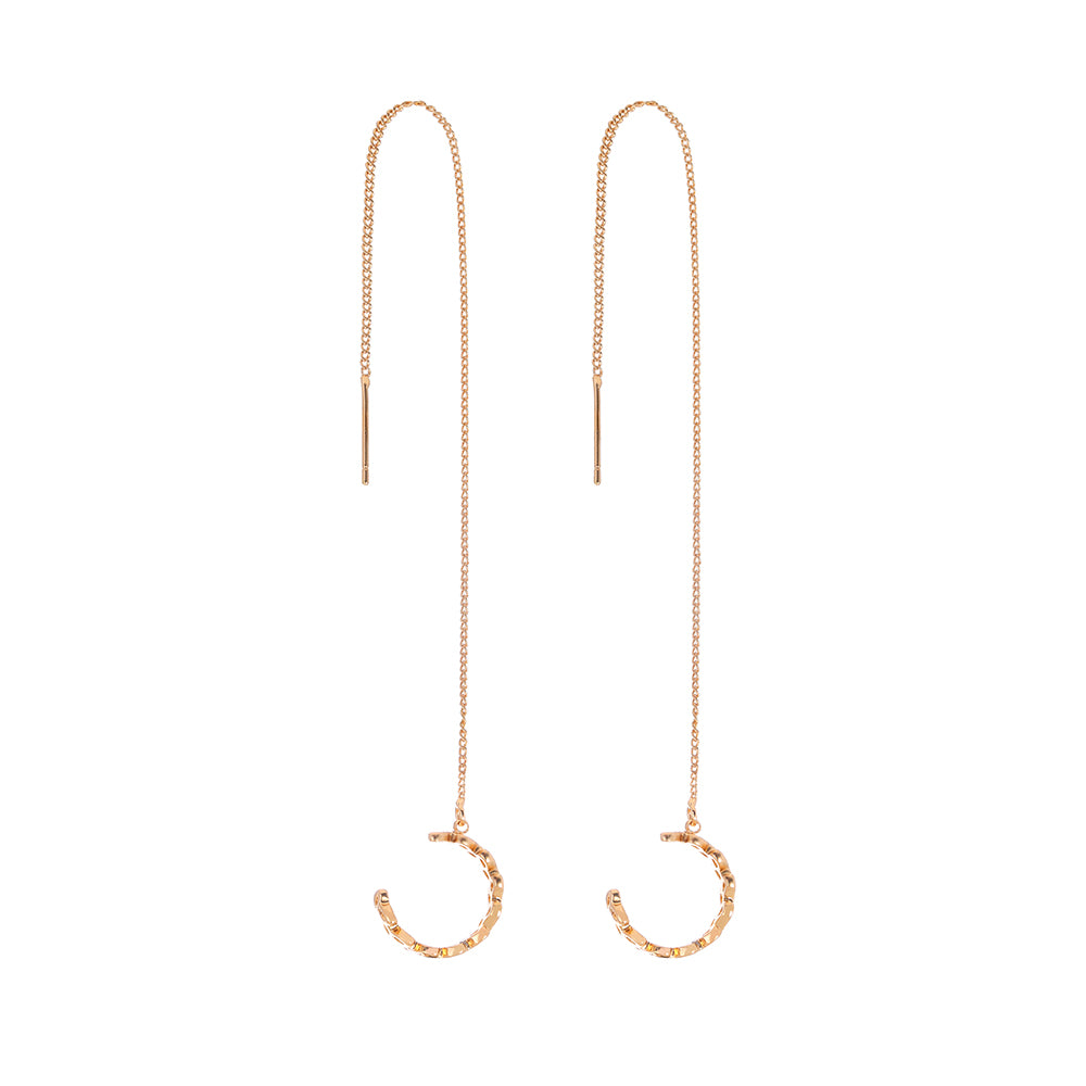 Gold Copper C-shaped Hollow Leaf Threader Earrings