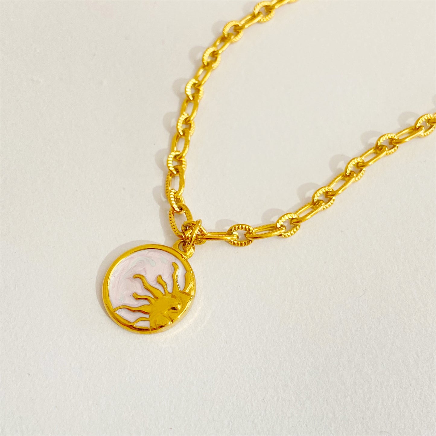 Retro Three-dimensional Sun Moon Round Coin Necklace