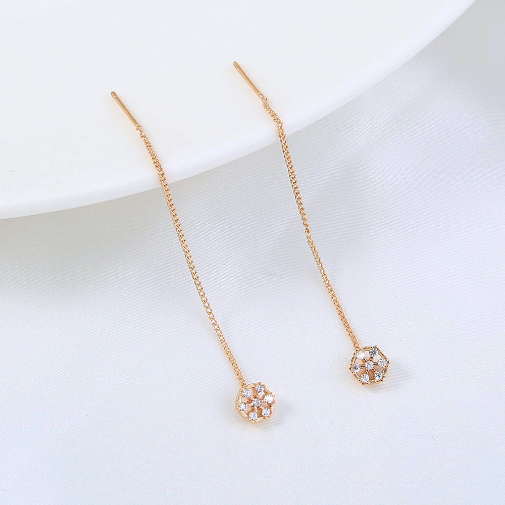 Polygonal Cutout Copper Zircon Pendant Ear Wire