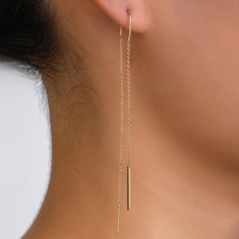 Gold Copper Rod Tassel Threader Earrings