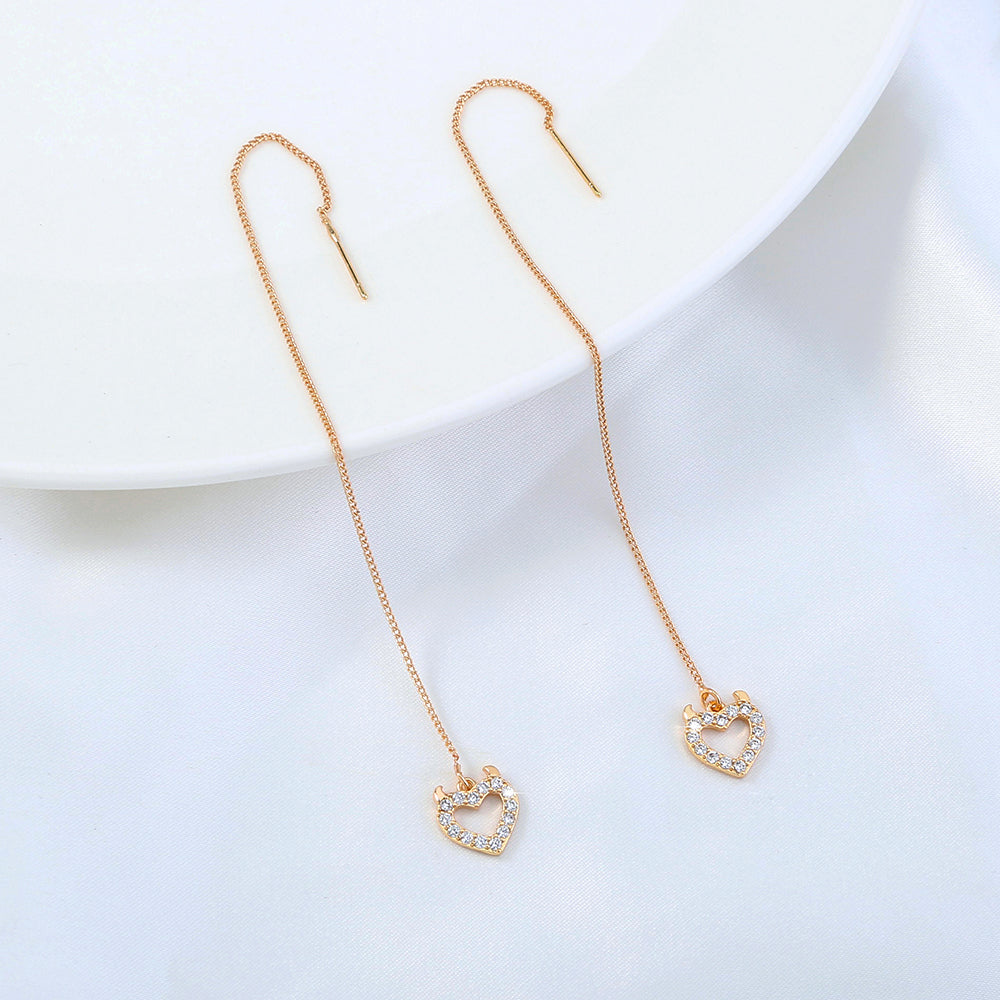 Gold Love Bull Head Copper Tassel Threader Earrings