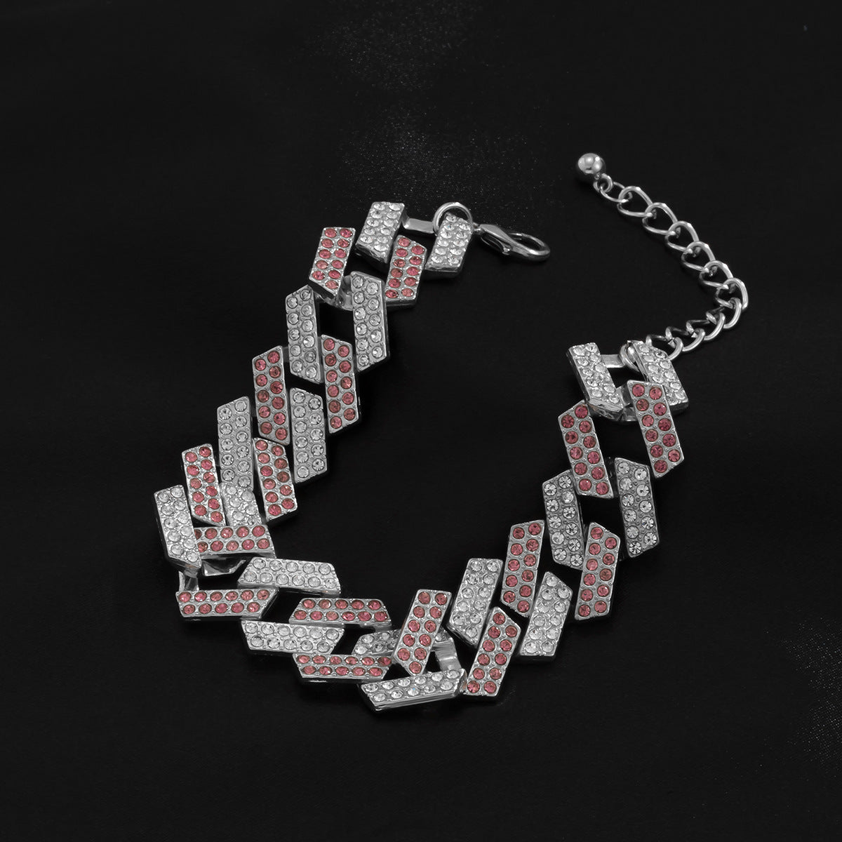 Men Fashion Colorblock Geometric Rhombus Diamond Cuban Chain Bracelet