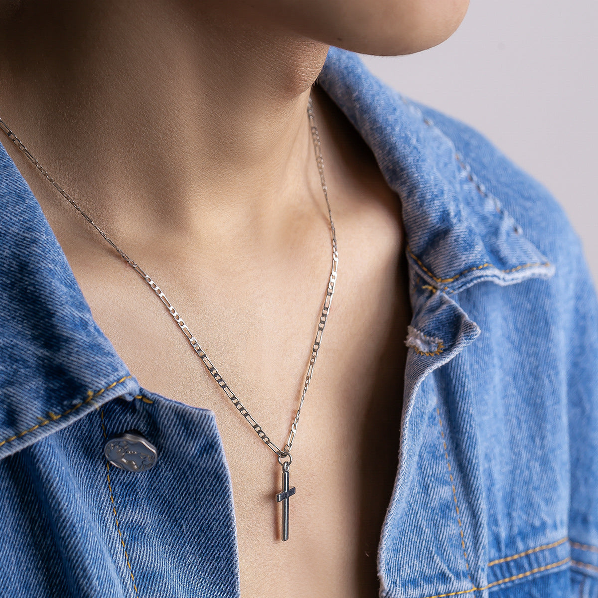 Men Simple Fashion Cross Design Hip Hop Pendant Necklace