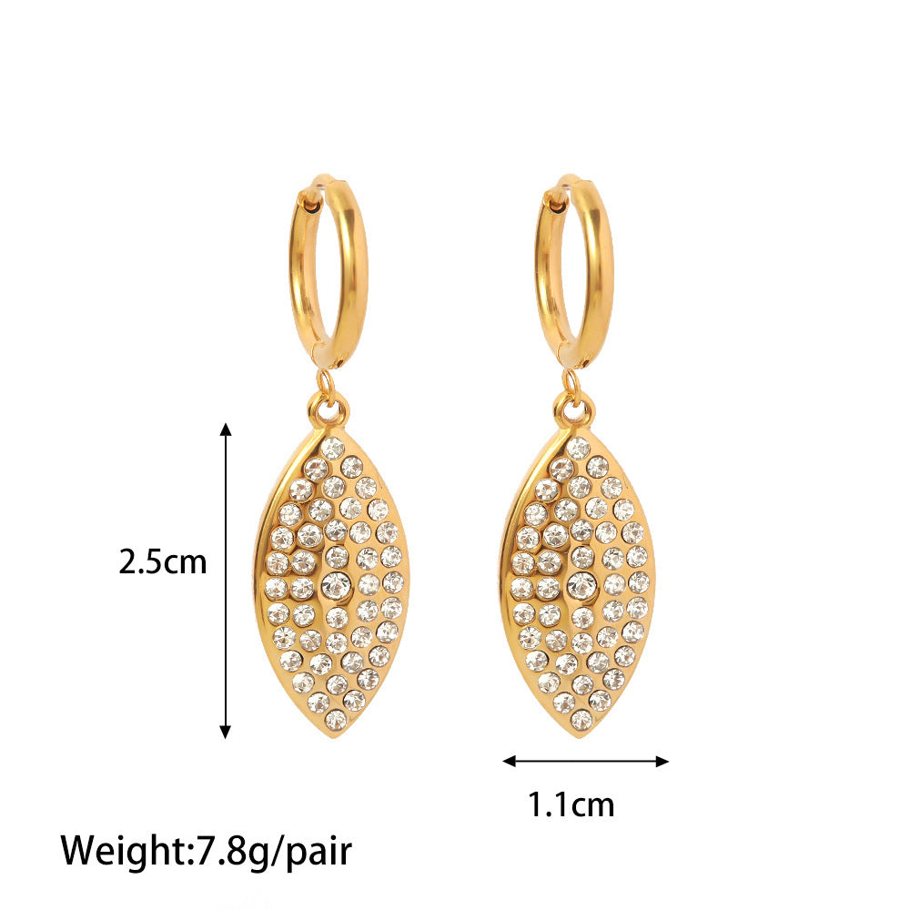 18K Gold Plated Diamond Leaf Shape Versatile Pendant Earrings